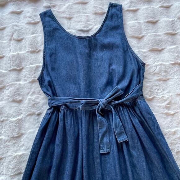 š„Vintage St. Joanne Jeans USA Made Denim Jumper Dress Santa Birds Pockets Sz L - Picture 5 of 9